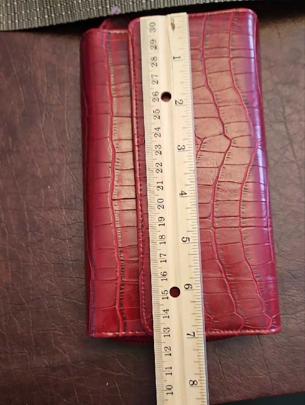 Red Croc-Embossed Wallet Clutch